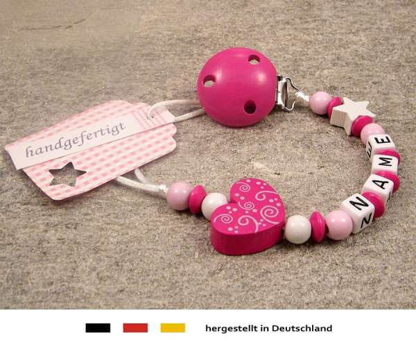Schnullerkette mit Wunschnamen Motiv Ornament in pink