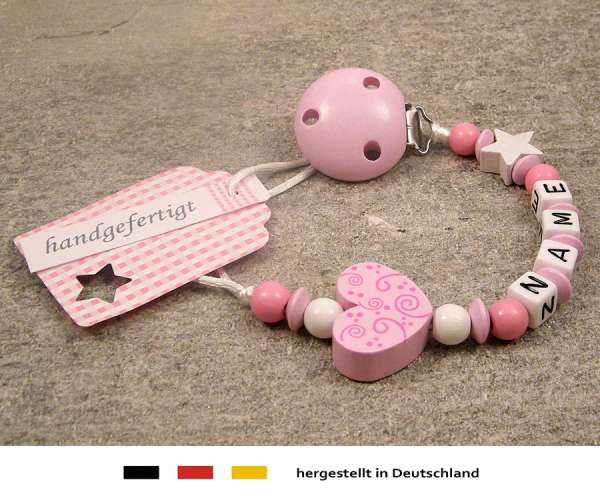 Schnullerkette mit Wunschnamen Motiv Ornament in rosa