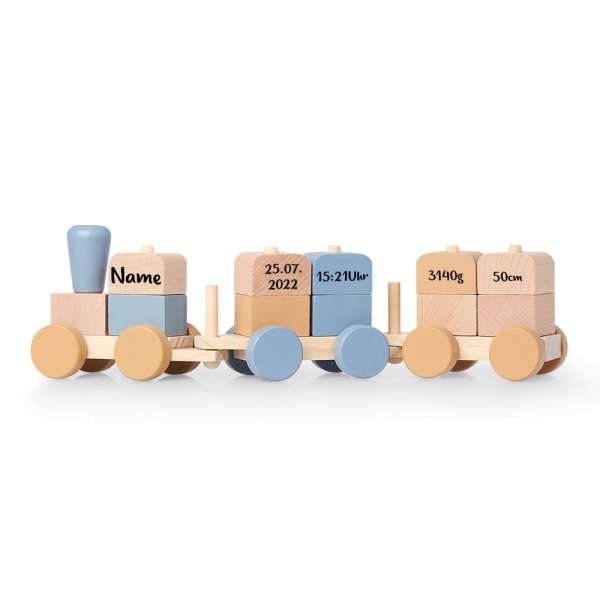 Jollein Holz Spielzeug Eisenbahn blau personalisiert mit Namen