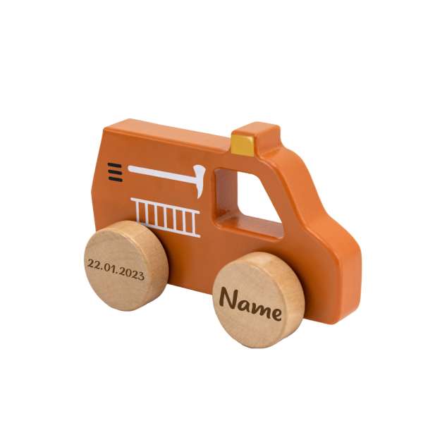 Tryco Holz Spielzeug Auto Feuerwehr personalisiert mit Namen