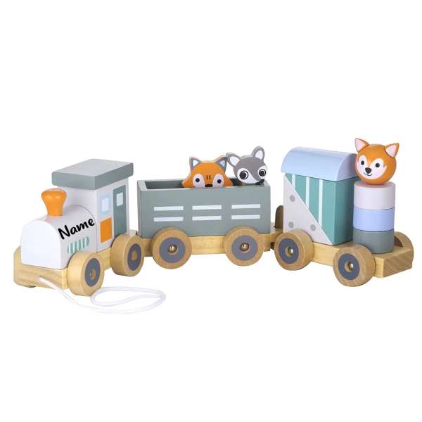 Kindsgut Holz Spielzeug Eisenbahn grau personalisiert mit Namen