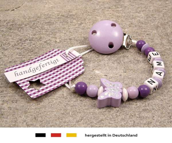 Schnullerkette mit Namen Schmetterling Helltürkis Geschenk Geburt Baby Mädchen 