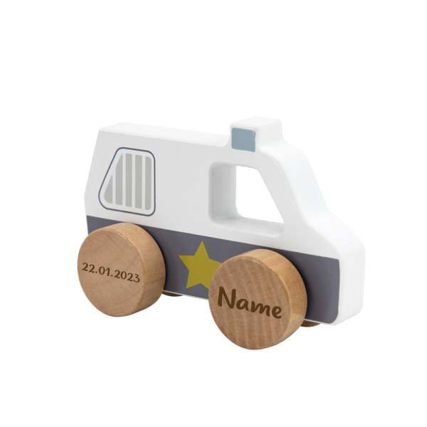 Tryco Holz Spielzeug Auto Polizei personalisiert mit Namen