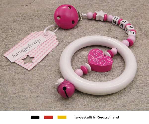 Kinderwagenkette mit Wunschnamen Ornament in pink