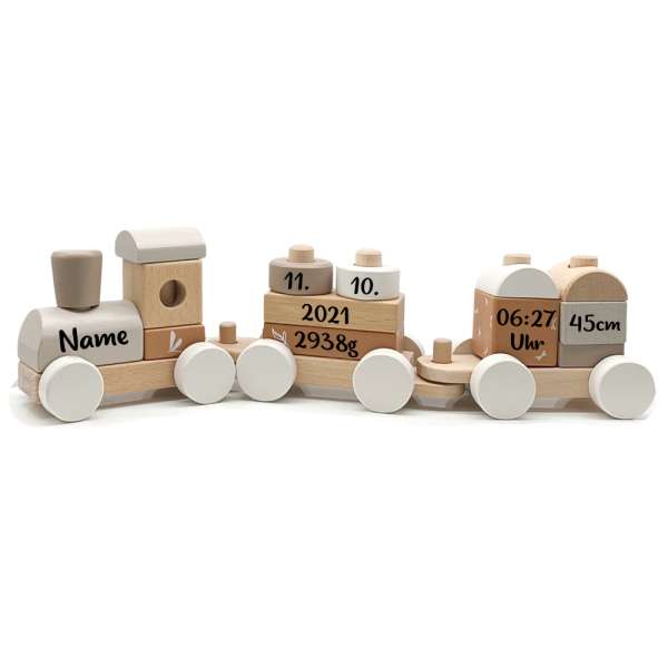 Label Label Holz Spielzeug Eisenbahn creme personalisiert mit Namen