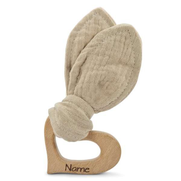 Herz Holz & Stoffband Greifling mit Namen - Lasergravur