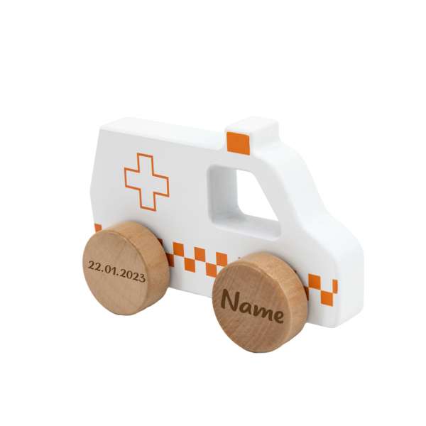 Tryco Holz Spielzeug Auto Krankenwagen personalisiert mit Namen