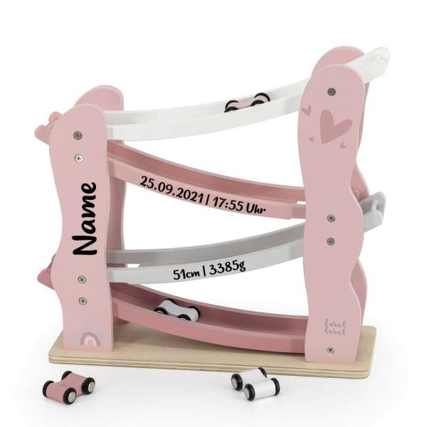 Labe Label Holz Spielzeug Kugelbahn Murmelbahn rosa personalisiert mit Namen