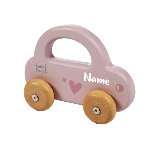 Label Label Holz Spielzeug Auto rosa personalisiert mit Namen