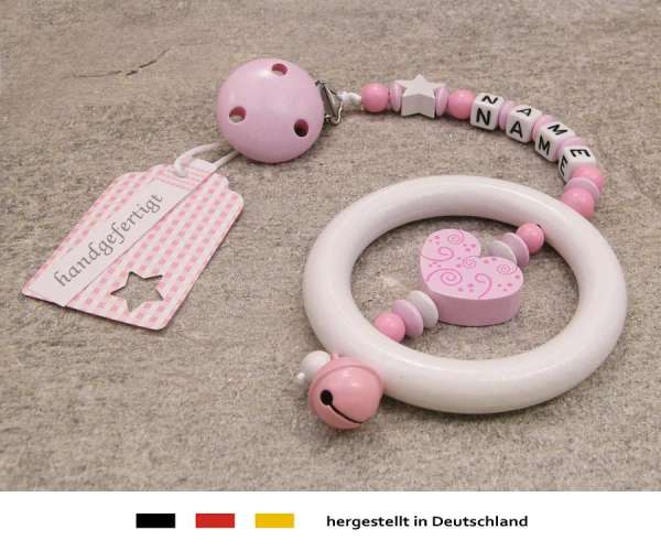 Kinderwagenkette mit Wunschnamen Ornament in rosa