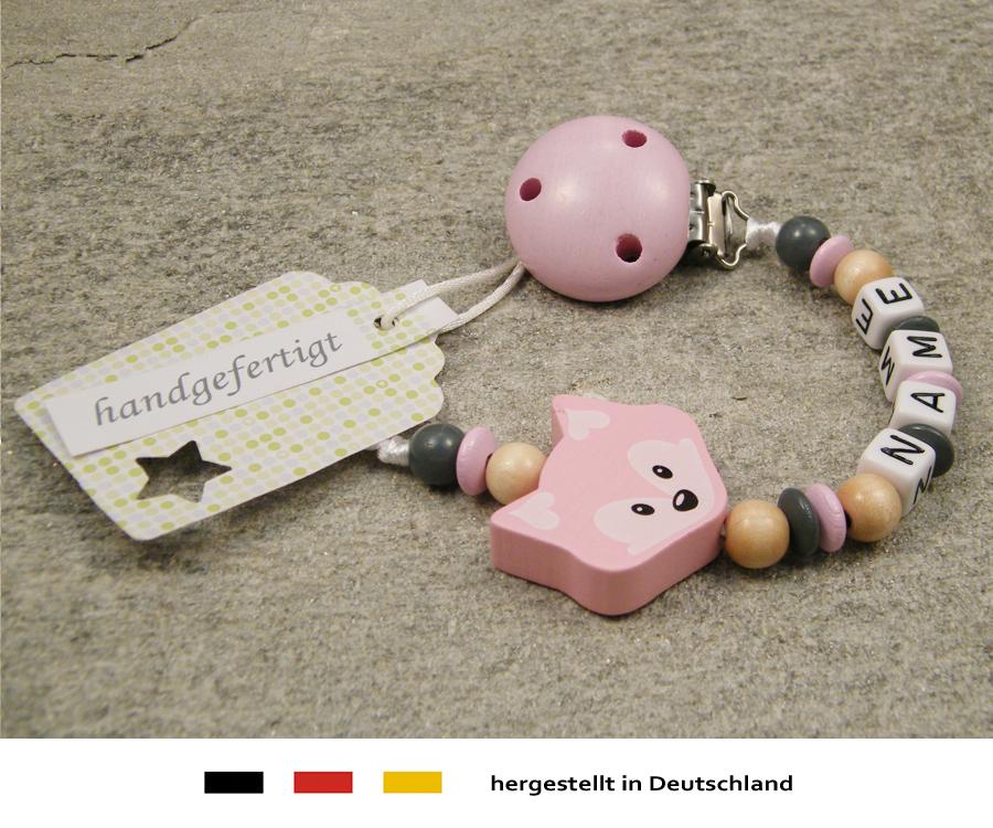 Schnullerkette mit Namen ♥Träum Fuchs ♥ Babygeschenk ♥ Geburt Mädchen pink Holz 